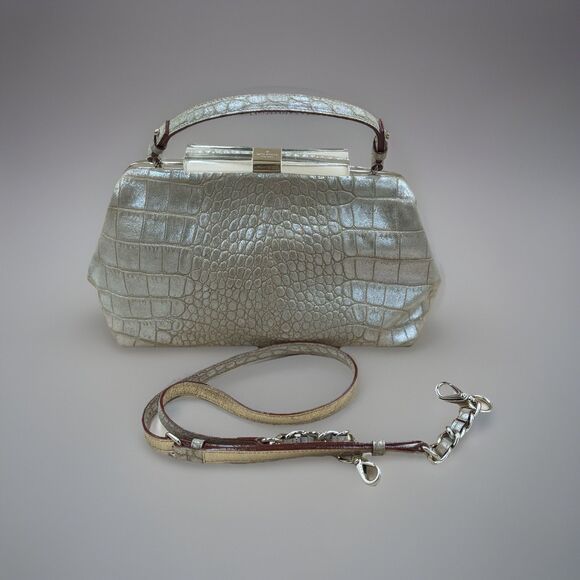 Kate Spade Moon Dance Madeline Satchel Frame Bag, Embossed Gold Suede Crossbody - Picture 4 of 13